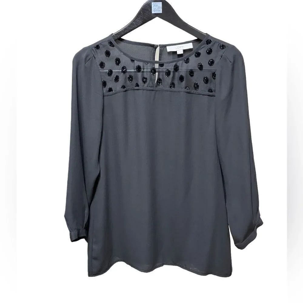 🌟70% OFF🌟Loft Black Velvet Polka Dock Long Sleeve Blouse